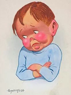 Unhappy Gallery: Comic postcard, Little boy looking sad