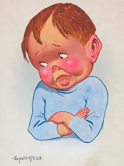 Images Dated 4th September 2015: Comic postcard, Little boy looking sad