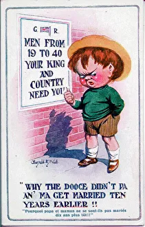Counting Prints: Comic postcard, Little boy and recruitment poster. Date: 1914-1918
