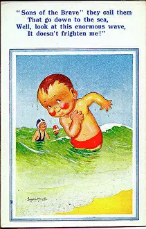 Comic postcard, Little boy at the seaside Date: 20th century