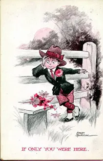 Spurgin Prints: Comic postcard, Little boy thinking of his love - If only you were here Date: early 20th century