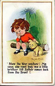 Lonely Prints: Comic postcard, Little boy wants a brother. Date: 1914-1918