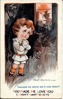 Spurgin Prints: Comic postcard, Little boy watching girl through window - You made me love you (I didn't want to do it) Date