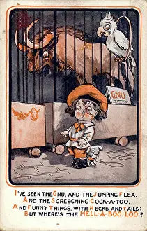 Wordplay Prints: Comic postcard, Little boy at the zoo Date: early 20th century