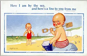 Comic postcard, Little boys on the beach Date: 20th century