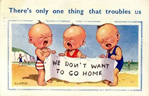 Troubles Prints: Comic postcard, Three little boys crying on the beach Date: 20th century