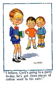 Wimp Prints: Comic postcard, Three little boys, one of them rather wimpish Date: 20th century