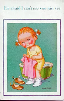 Comic postcard, Little girl at bathtime Date: 20th century