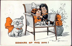 Spurgin Prints: Comic postcard, Little girl and boy in a chair