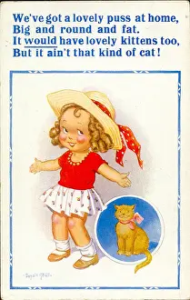 Comic postcard, Little girl with cat Date: 20th century