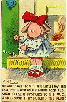 Fireplace Gallery: Comic postcard, Little girl catches a flea and wonders what to do with it Date