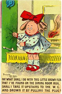 Decision Prints: Comic postcard, Little girl catches a flea and wonders what to do with it Date