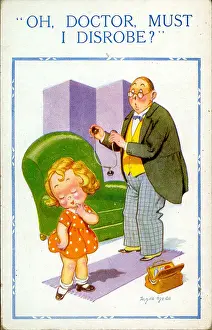 Comic postcard, Little girl at the doctors Date: 20th century