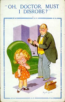Surprised Gallery: Comic postcard, Little girl at the doctors Date: 20th century