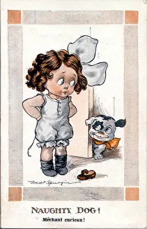 Spurgin Prints: Comic postcard, Little girl and dog