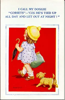 Corsets Gallery: Comic postcard, Little girl with dog called Corsets Date: 20th century