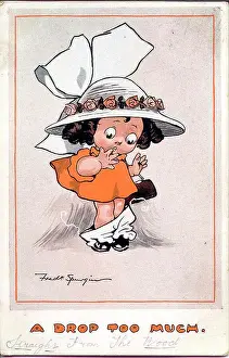 Spurgin Prints: Comic postcard, Little girl in embarrassing situation - A drop too much