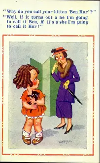 Comic postcard, Little girl with kitten - Ben Hur Date: 20th century