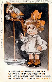 Perch Prints: Comic postcard, Little girl with parrot Date: early 20th century