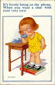Comic postcard, Little girl on the phone Date: 20th century