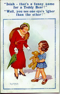 Comic postcard, Little girl with teddy bear Date: 20th century Comic postcard, Little girl with teddy bear Date: 20th century