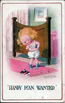 Comic postcard, Little girl wants a handy man. Date: 20th century