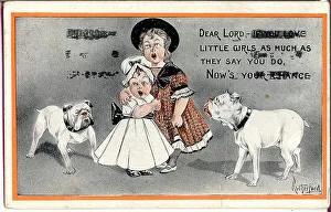 Painful Prints: Comic postcard, two little girls singing