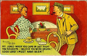 Breakfast Gallery: Comic postcard, Lodger and landlady Date: 20th century