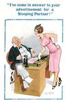 Surprised Gallery: Comic postcard, Looking for a sleeping partner
