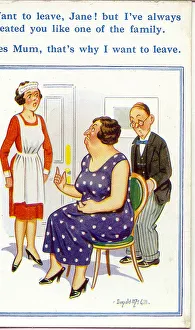 Pinafore Gallery: Comic postcard, Maid, mistress and master