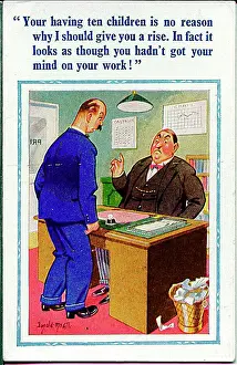 Blotter Prints: Comic postcard, Man asking boss for pay rise Date: 20th century