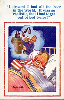 Dream Prints: Comic postcard, Man in bed, dreaming about beer Date: 20th century