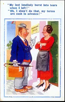 Cash Prints: Comic postcard, Man and boarding house landlady Date: 20th century