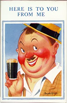 Comic postcard, Man with a drink in his hand Date: 20th century Comic postcard, Man with a drink in his hand Date: 20th century