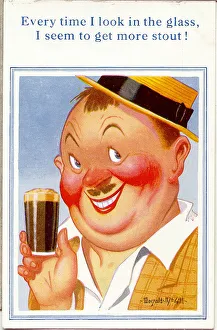 Comic postcard, Man with a drink in his hand Date: 20th century
