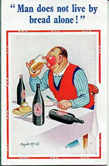 Comic postcard, Man drinking beer Date: 20th century