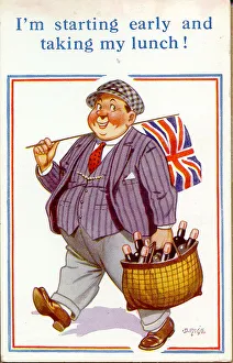 Lunch Gallery: Comic postcard, Man en route to Coronation Date: 20th century