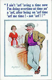 Comic postcard, Man enjoying himself in the pub Date: 20th century