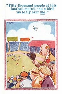 Images Dated 17th March 2021: Comic postcard, Man at football match Date: 20th century