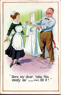 Bowtie Prints: Comic postcard, Man gives order to maid Date: 20th century