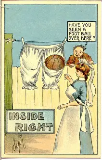 Comic postcard, Man looking for lost football - Inside Right (2 of 2) Date