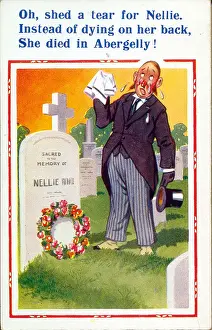 Headstones Prints: Comic postcard, Man at Nellies grave Date: 20th century