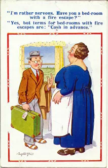 Obese Gallery: Comic postcard, Man and seaside landlady Date: 20th century