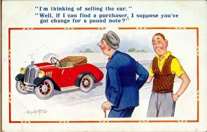 Negotiation Collection: Comic postcard, Man selling his car Date: 20th century