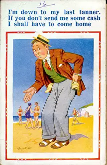 Cash Prints: Comic postcard, Man short of money at the seaside Date: 20th century