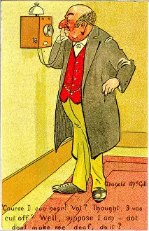 Deaf Prints: Comic postcard, Man on the telephone