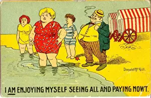 Comic postcard, Man watching women at the seaside Date: 20th century