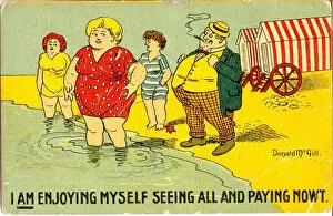 Voyeurism Collection: Comic postcard, Man watching women at the seaside Date: 20th century