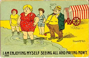 Comic postcard, Man watching women at the seaside Date: 20th century Comic postcard, Man watching women at the seaside Date: 20th century