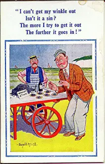 Winkle Prints: Comic postcard, Man at winkle stall on the beach Date: 20th century
